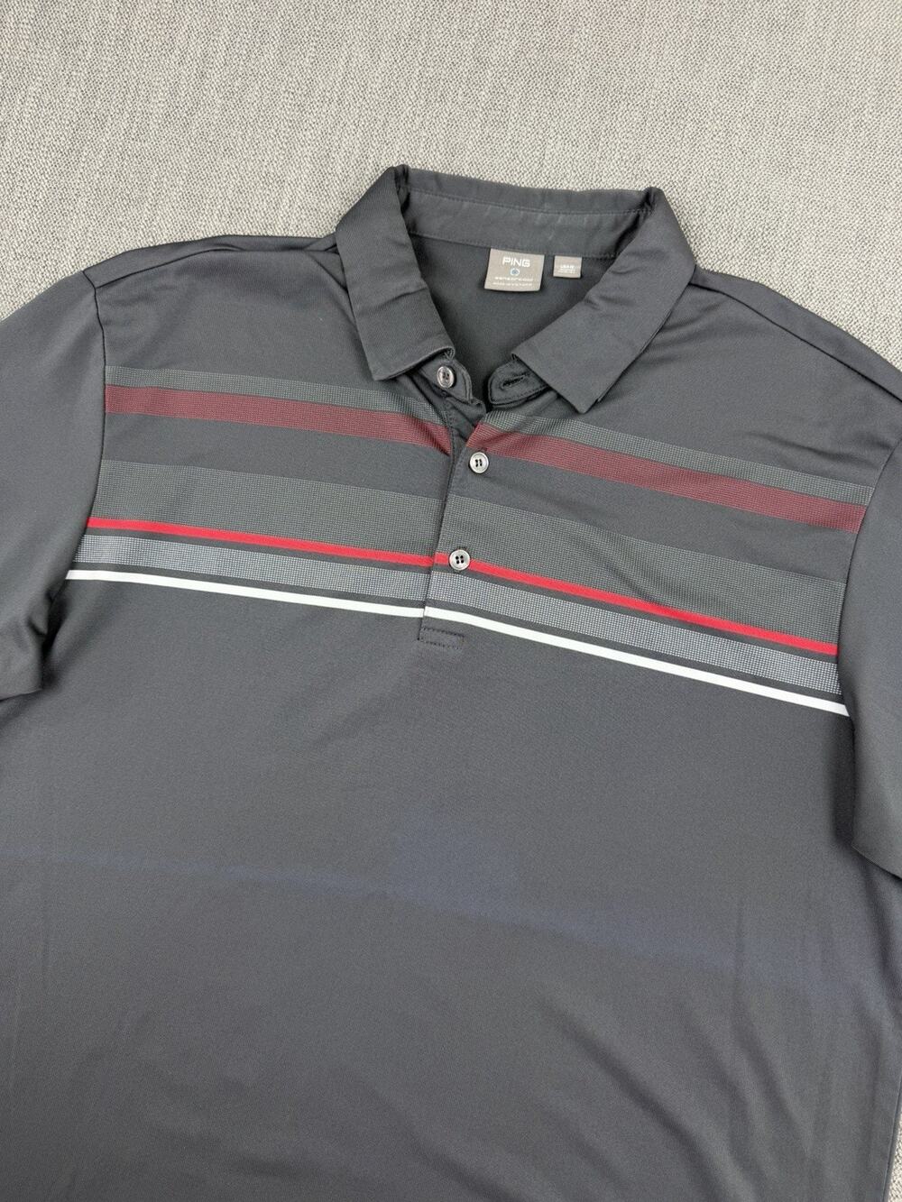 PING SensorCool Polo Shirt Mens Medium Gray Striped Golf Performance Stretch